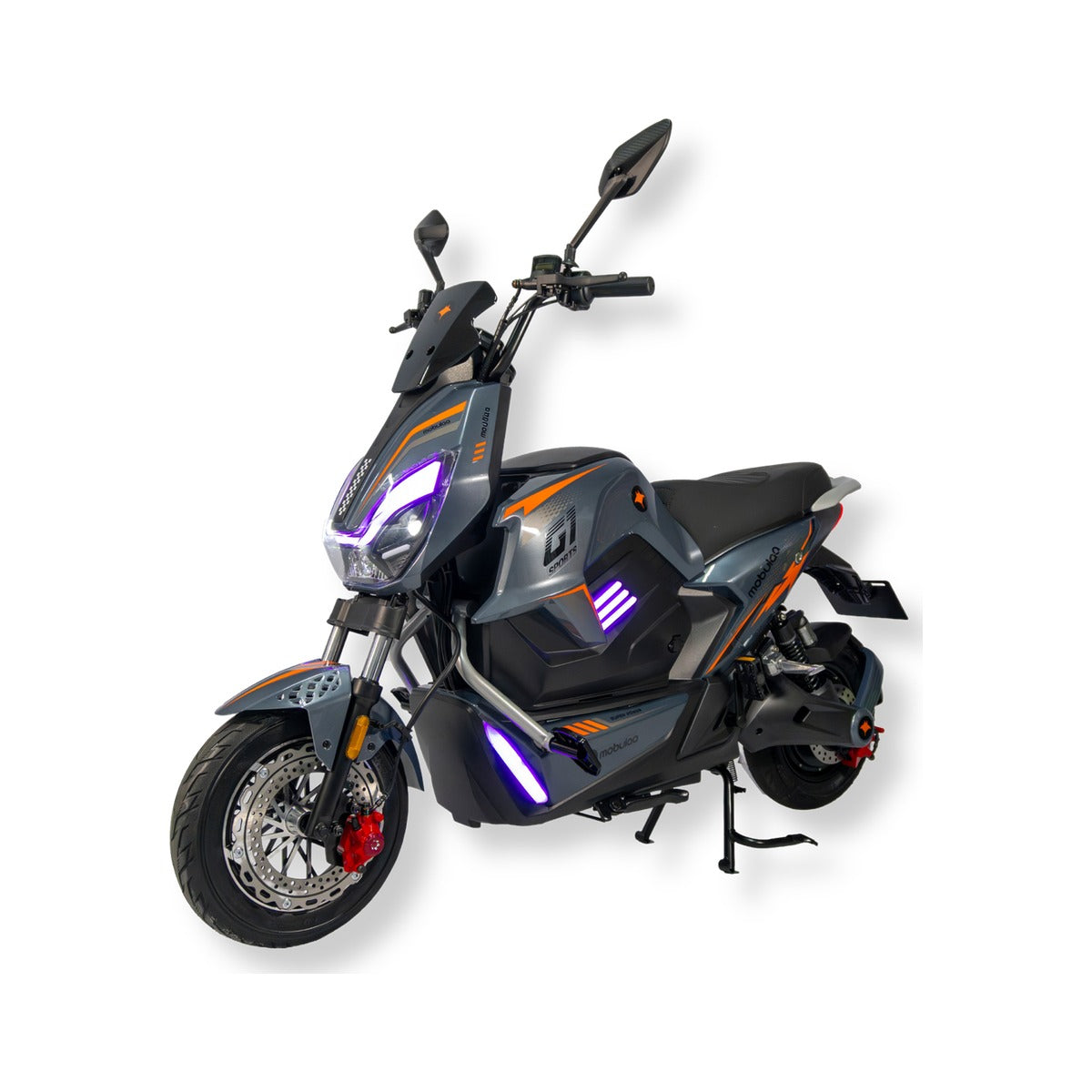 Bicimoto eléctrica Mobulaa Raptor Ultra EB-9C de color gris sobre fondo blanco