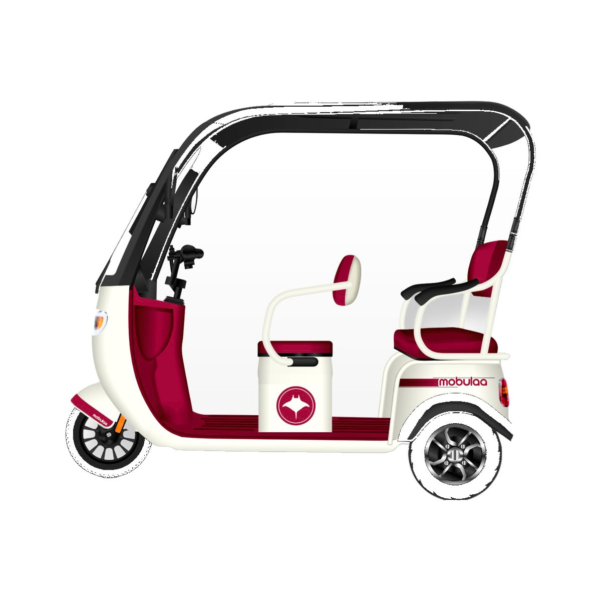 Trimoto eléctrica Mobulaa Family-7 P7 en vinotinto y crema sobre fondo blanco