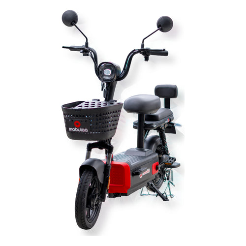 Bicimoto eléctrica MOBULAA Camellito color negro, vista frontal, sobre fondo blanco
