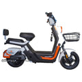 Bicimoto eléctrica MOBULAA EB-7 Tank Pro blanca con vivos naranja, vista de perfil del lado izquierdo, sobre fondo blanco