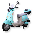 Bicimoto eléctrica MOBULAA Girl 4 Litio color azul, vista en tres cuartos delantera del lado izquierdo, sobre fondo blanco