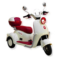 Trimoto eléctrica MOBULAA Family-3 (M3) color blanco, vista en tres cuartos delantera del lado derecho, sobre fondo blanco