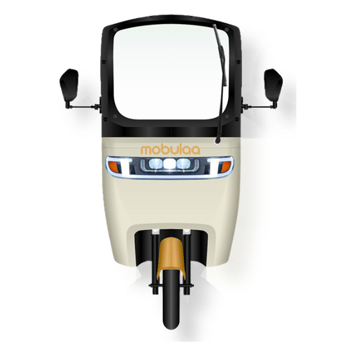 Trimoto eléctrica MOBULAA Family-7 (P7) color beige, vista frontal, sobre fondo blanco