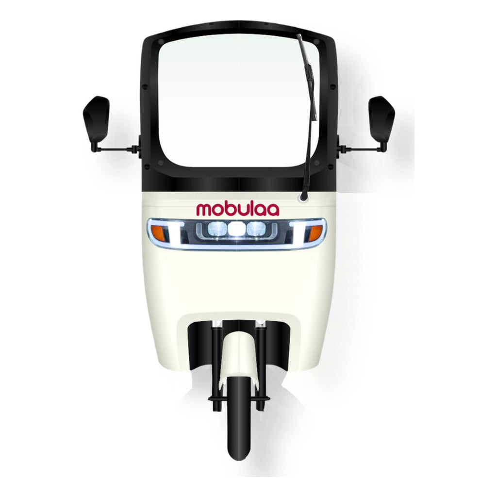 Trimoto eléctrica MOBULAA Family-7 (P7) color vinotinto crema, vista frontal, sobre fondo blanco